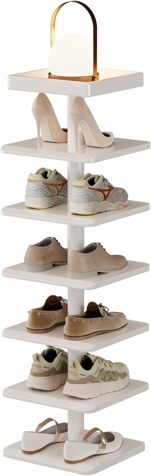 Narrow Shoe Rack for Entryway - Wood Narrow Shoe Rack with Compact Design for Small Space, 6-Tier Shoe Organizer for Entryway Hallway Bedroom Closet