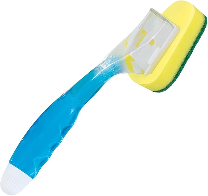 LOLA Soap Dispenser Dish Brush Wand, Absorbent Sponge Scrubber, No Leaking. Clean Dishes, Sinks and Cookware, 1 Brush w/Head