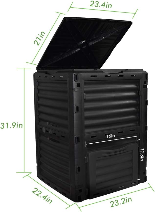 Garden Compost Bin from BPA Free Material, 80 Gallon(300 L), Easy Assembling, Large Capacity, Fast Creation of Fertile Soil (Black)