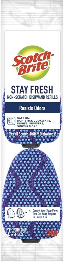 Scotch-Brite Scrub Dots Non-Scratch Dishwand Refills, Blue, 14 Replacement Heads (7 Packs of 2), Safe for Non-Stick Cookware, Dishes and Kitchen Surfaces
