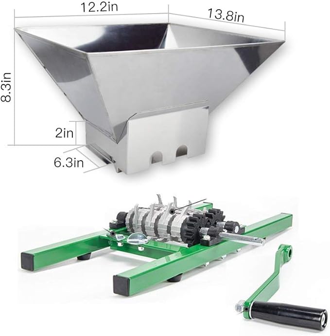 EJWOX Fruit and Apple Crusher - 7L Manual Juicer Grinder, Portable Fruit Scratter Pulper for Home Brewing & Cider Pressing (Stainless Steel, 1.8 Gallon, Green)