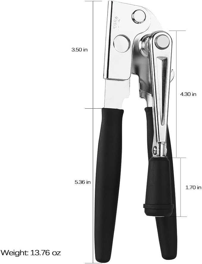Manual Can Opener,Commercial Heavy Duty Can Openers with Easy-Turn Crank,Ergonomic Long Rubber Handle for Seniors