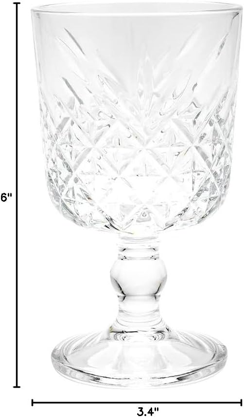 Restaurantware Timeless 11 Ounce Goblet Glasses Set of 6 Etched Cocktail Glasses - Stemmed Dishwasher-Safe Clear Glass Water Goblets Chip-Resistant For Whiskey Or Cocktails