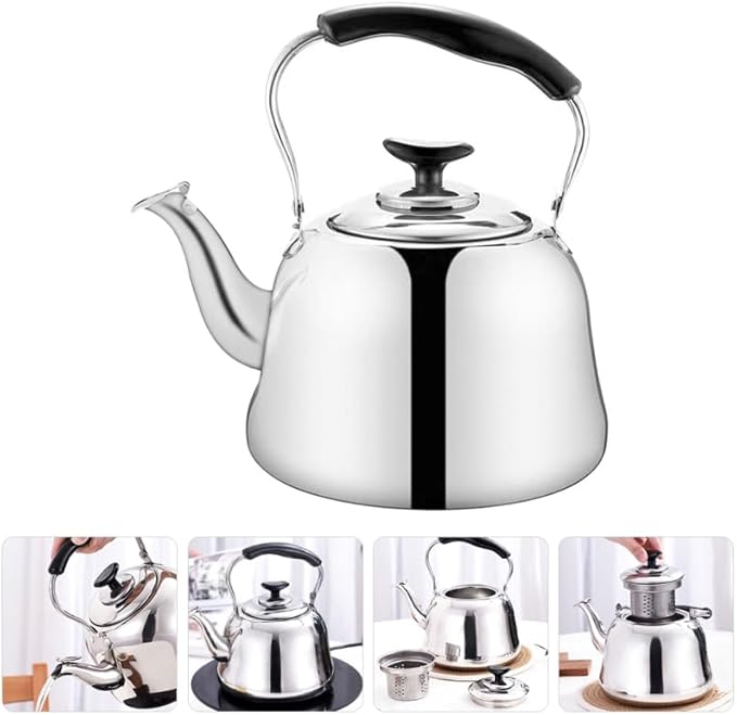 PRETYZOOM Whistling Stainless Steel Tea Kettle with Built-in Tea Strainer 1.5L Large Capacity Stove Top Kettle for Home Kitchen Boiling Water Pot with Heat Resistant Handle