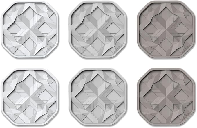 UMIRRO Silicone Cup Coasters for Drinks with Tailored Holder, Coffee Table Centerpiece, Modern Home Bar or Aesthetic Kitchen Essentials, Grey House Decor Gifts, Set of 6, Gray Cloud