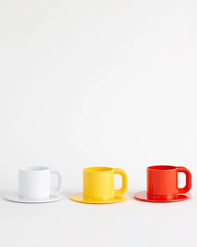 Max 2 | 12-Piece Cups & Saucers Set (6 Cups + 6 Saucers) | Hellerware | Massimo & Lella Vignelli (Red Orange)