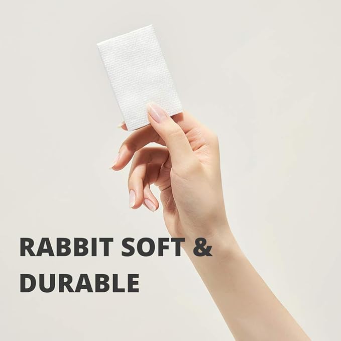 White Rabbit – Naked Cotton Textured – Unbleached Perforated Cotton Pads for Toner, Makeup Removal & Masks | Lint-Free, Exfoliating, Natural & Cruelty-Free | Korean Skin Care Product (100 Count)