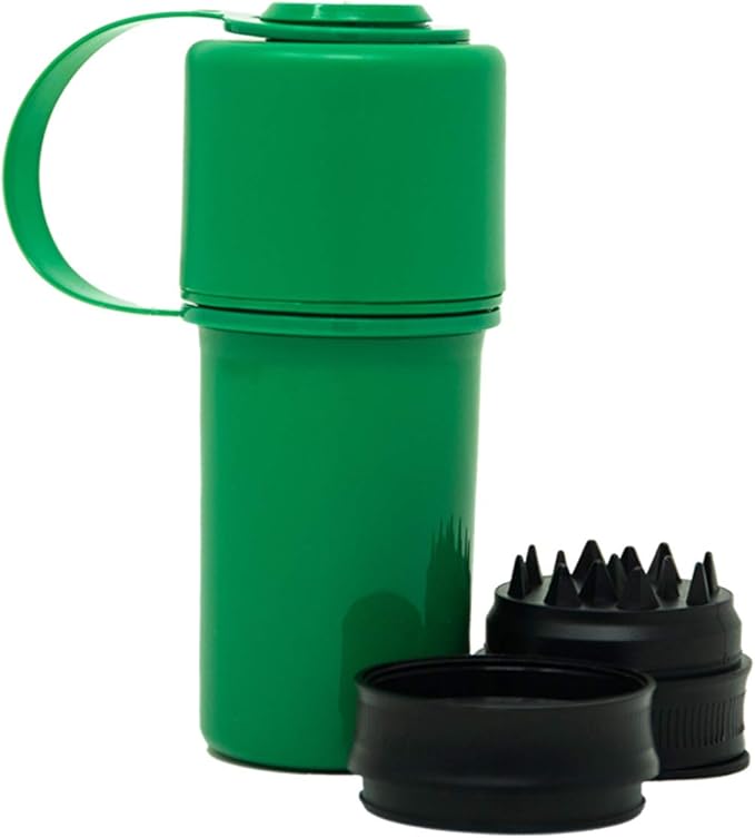 Hemper Keeper 3โinโ1 Herb Grinder with Dual Storage Container - SmellโProof, Airtight & WaterโResistant - BuiltโIn Removable Grinder, Dual Compartments for Flower & Ground - (Green)