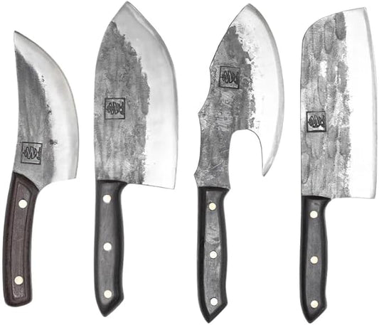 COOLINA Unique 4 Knife Set - Premium High-Carbon Steel Kitchen Knives for Meat Lovers - Altomino Butcher Knife, Galba Heavy-Duty Knife, Machado Rib Splitter, & Kapeni Cleaver
