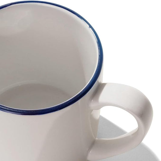 Made In Cookware - Set of 4 - Coffee Mug Set - 12 oz - White With Navy Rim - Porcelain - Crafted in England - Dishwasher and Microwave Safe