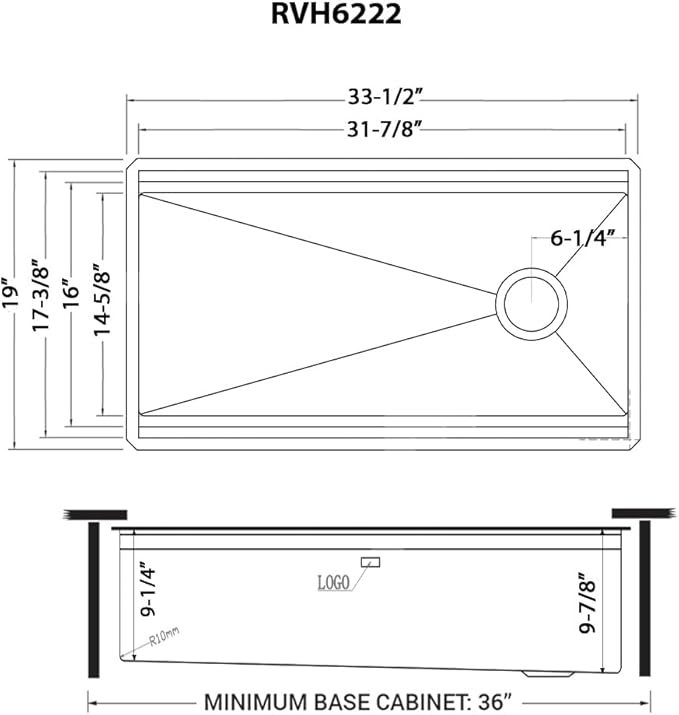 Ruvati 33-inch Rounded Corner 16 Gauge Stainless Steel Workstation Sink - Modern Two-Tiered Ledge Undermount Kitchen Sink, Perfect for Stainless Steel Sink Kitchens - RVH6222ST