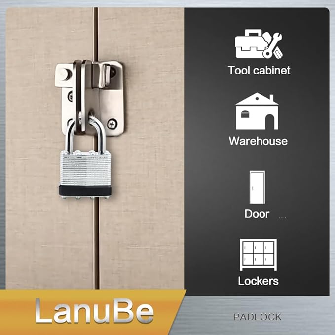 LanuBe Lock Laminated keyed Padlock (1-9/16", 40mm), keyed Alike Locks, Normal Shackle,Marked Black Plastic Hoop, Pack of 48
