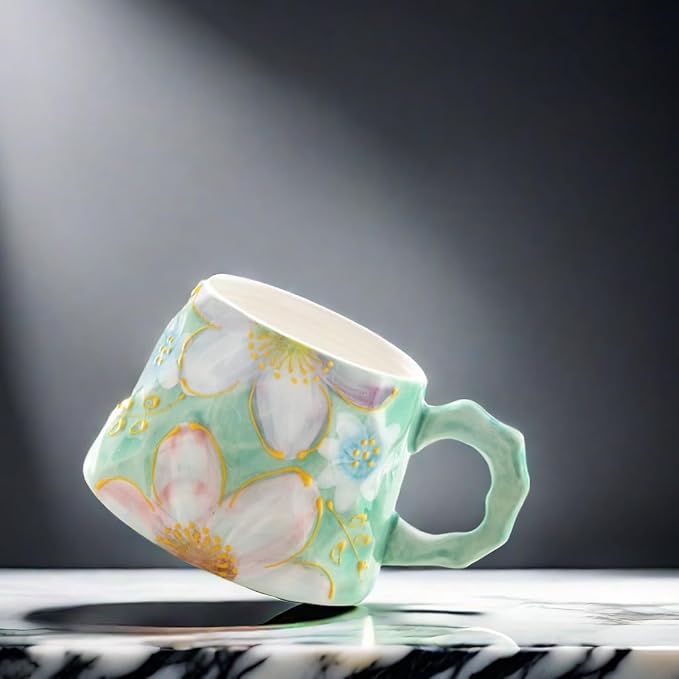 13oz ceramic mug, enlarged and thickened breakfast cup, suitable for spring, summer, autumn and winter, hand-painted cup, a personalized gift for girlfriend.