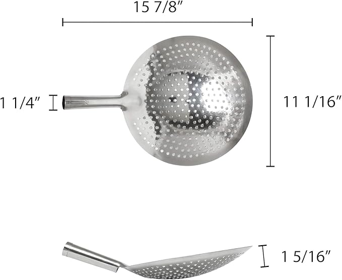 TrueCraftware- 12-inch Oil Skimmer Stainless Steel Hole Size: 6mm- for Cooking and Frying Kitchen Utensils Wire Pasta Strainer Spoon Food Preparation Kitchen Strainer