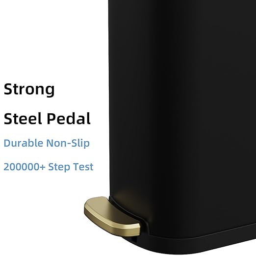 2.6 Gallon Slim Bathroom Trash Can with Soft Close Lid, 10L Stainless Steel Garbage Can with Removable Liner Bucket, for Narrow Spaces, Bathroom, Bedroom (Matt Black)