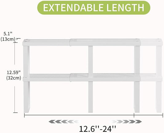 2 Pcs Stackable Kitchen Cabinet Shelf Organizer Counter Shelf 12.59" L x 5.1" Dx 6.29" H,Pantry Dishes Storage Shelves Rack