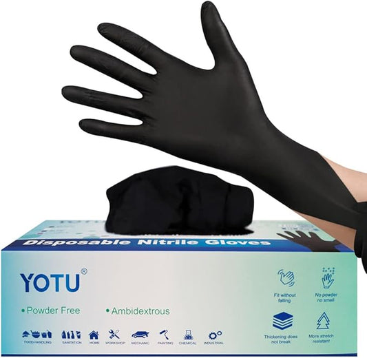 Black Disposable Nitrile Latex & Powder Free 6-Mil Gloves 100 Count, Textured, Mechanic Wearing, Cleaning, Food Black X-Large