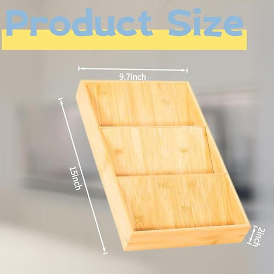 3-Tier Bamboo Spice Rack Organizer for Kitchen Drawer - Cabinet Storage Tray Fits Most Drawers (Pre-Measure Your Space) | 1-Pack, Natural Bamboo
