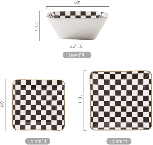 Porlien Checker Square Dinnerware Set for 4