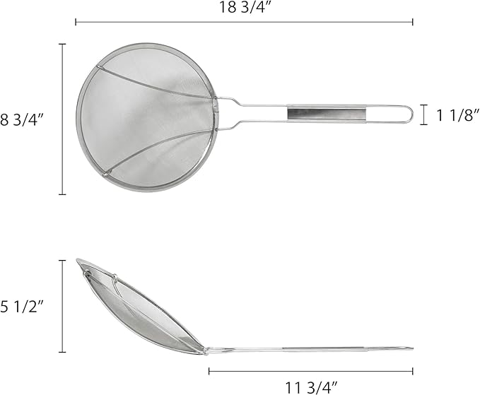 TrueCraftware- 8-3/4-Inch Round Fine Mesh Wire Skimmer 10-7/8" Handle Length Nickel Plated- Kitchen Utensil Food Strainer Skimmer Spoon for Cooking Sieve Sifters Rice Quinoa Pasta Fruits Vegetables