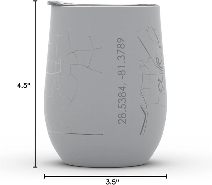 Well Told Engraved Orlando Florida Map Insulated Wine Tumbler, Etched Stainless Steel Cup (12 oz, Dockside Gray) City Map Insulated Tumbler, Custom Insulated Tumbler, Outdoor Drinkware