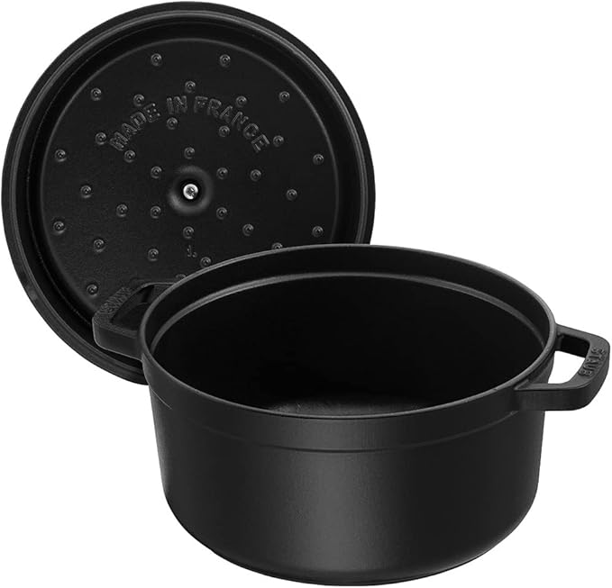 STAUB Cast Iron Dutch Oven 5.5-qt Round Cocotte, Made in France, Serves 5-6, Black Matte