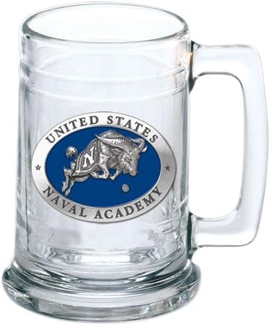 Heritage Pewter US Naval Academy Goat Beer Stein Glass | 15 Ounce German-Style Beer Glass | Intricately Crafted Metal Pewter Alma Mater Inlay