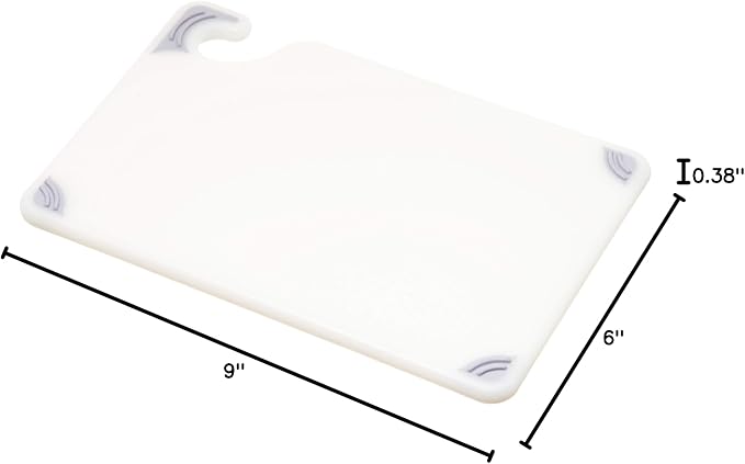 San Jamar Saf-T-Grip Plastic Cutting Board with Safety Hook, 6" x 9" x 0.375", White