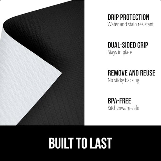GORILLA GRIP DripGuard Shelf Liner, Non Adhesive Drawer and Kitchen Cabinet Protector, Slip Resistant BPA Free Smooth Surface Plastic Liners for Cabinets, Bathrooms, Closets, 12x240 Inch, Black