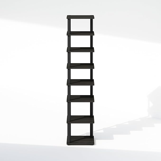 Furinno Turn-N-Tube Corner Shelf, 8-Tier Display Rack, Vertical Corner Storage Rack, Space Saving Organization and Storage, Entryway, Living Room, Closet, Espresso