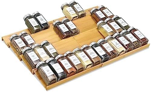 Spice Drawer Organzier,4 Tiers- 8Pcs Bamboo Spice Rack Tray Insert for Cabinet Drawer Countertop, Kitchen Seasoning Storage Drawer Organization,22" Wide x 15.8" Deep ļ¼Hold UP To 48 Jars