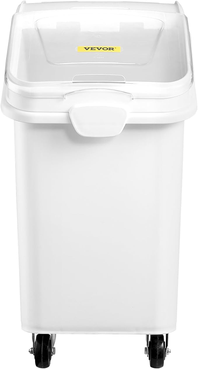 VEVOR 27 Gallon food storage containers 500 Cup Ingredient Bin with Scoop and Sliding Lid Commercial Food Container Ideal for rice storage, dog food container, flour, and sugar containers, White