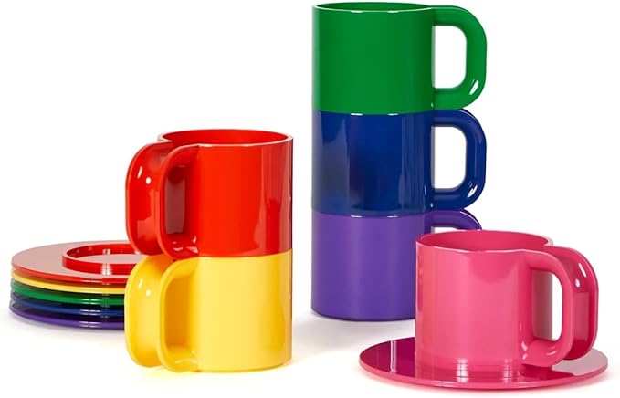 Max 2 | 12-Piece Cups & Saucers Set (6 Cups + 6 Saucers) | Hellerware | Massimo & Lella Vignelli (Rainbow)