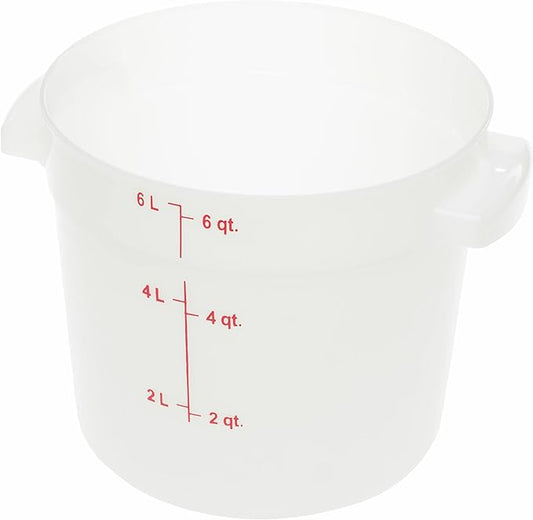 Carlisle FoodService Products Storplus Round Food Storage Container with Stackable Design for Catering, Buffets, Restaurants, Polyethylene (Pe), 6 Quart, White, (Pack of 12)