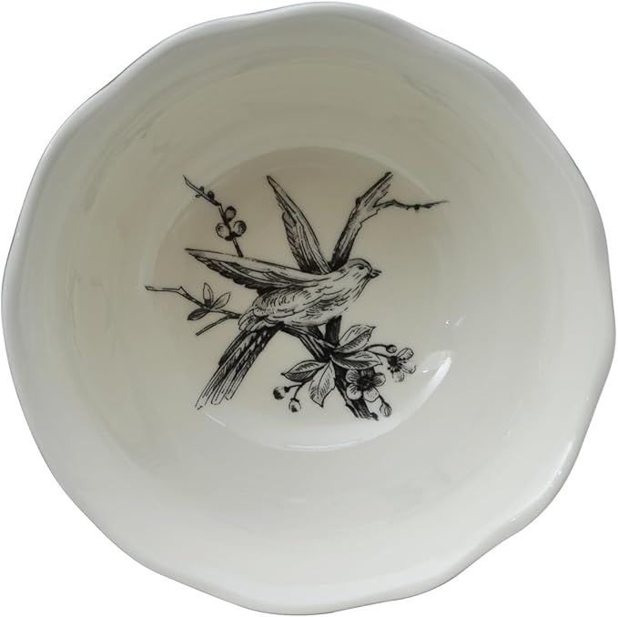222 Fifth Adelaide 16-Piece Black Porcelain Dinnerware Set – Service for 4, Featuring Hand-Applied Romantic Woodland Bird Design, for Everyday Dining & Entertainment, Microwave & Dishwasher Safe