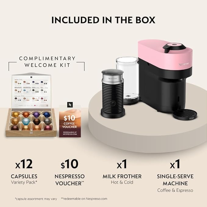 Nespresso Vertuo Pop+ Coffee and Espresso Maker by De'Longhi with Milk Frother, Candy Pink