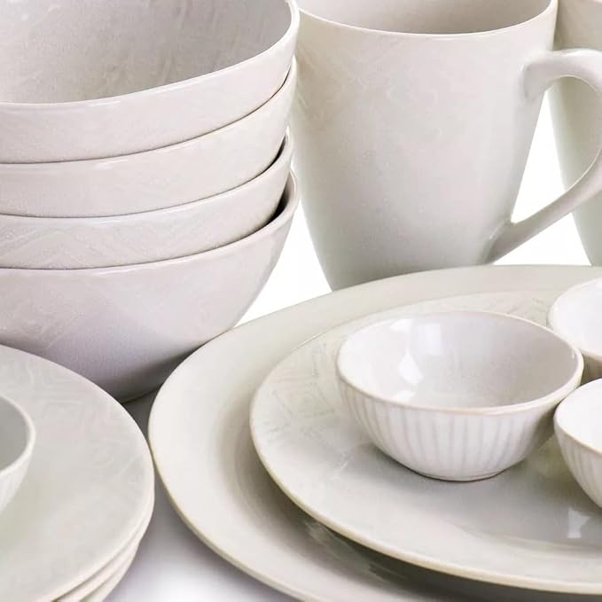 The Season Essentials Ceramic Tunisian Mist Dinnerware Set - 20 Piece, White
