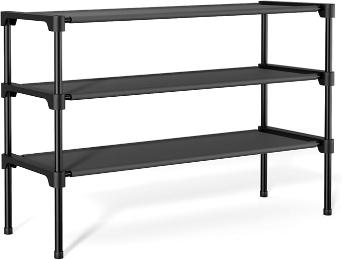 34" Widening Design Shoe Rack for Closet 16 Pairs Small Spaces Non-Woven 3 Tier Shoe Organizer Stackable Metal Shoe Shelf for Entryway, Bedroom