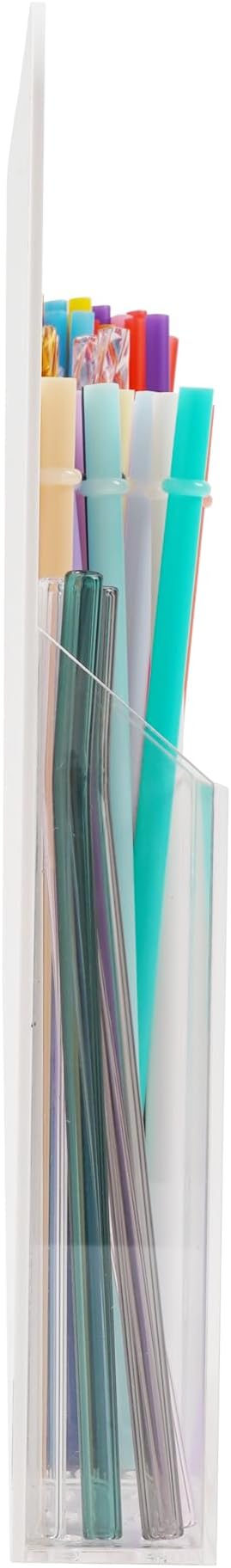 Acrylic Straw Holder for Cabinet Door Large Capacity 12"x10" Reusable Tumbler Drinking Straws Organizer Dispenser Storage for Cupboard with Ultra Sticky Adhesive Squares and Stickers