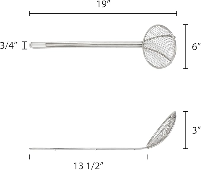 TrueCraftware- 6-Inch Round Wire Skimmer 13" Handle Length Nickel Plated - Kitchen Utensil Food Strainer Skimmer Spoon for Cooking Sieve Sifters Rice Quinoa Pasta Fruits Vegetables etc.