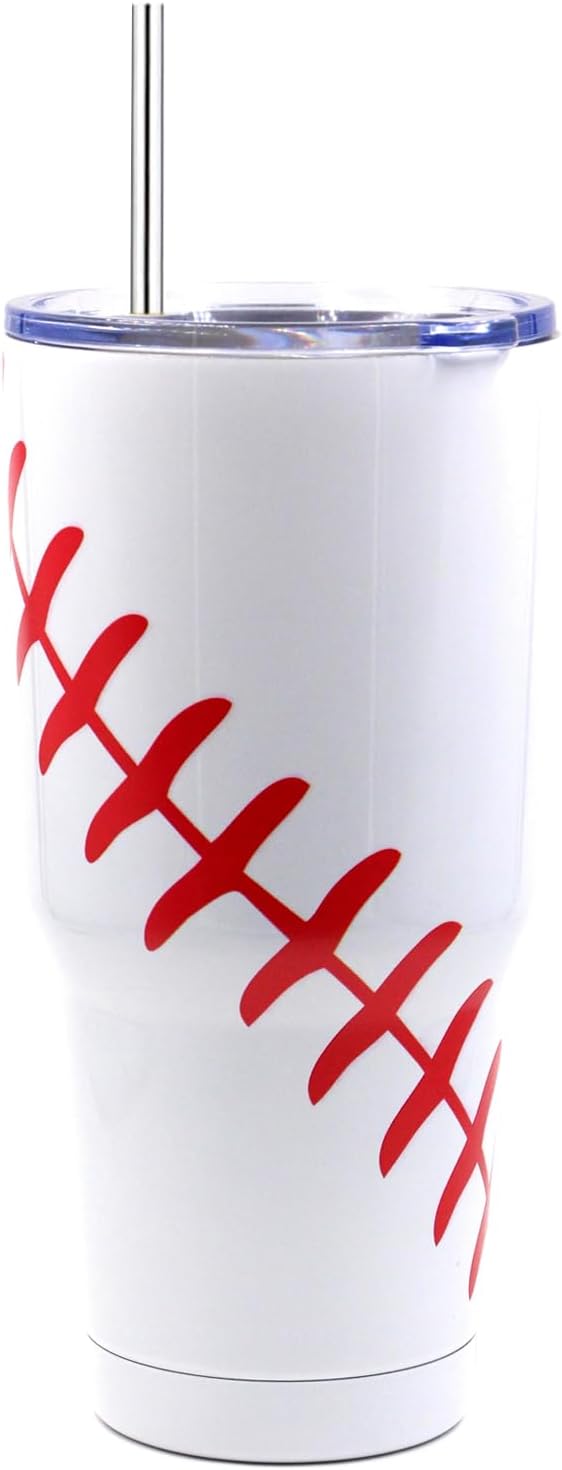 FMYWZS 30 oz Baseball Tumbler, Double Wall Vacuum Insulated Stainless Steel Cup Travel Mug with Lid and Straw, Baseball Accessories Stuff Gifts for Mom Men Boys Girls