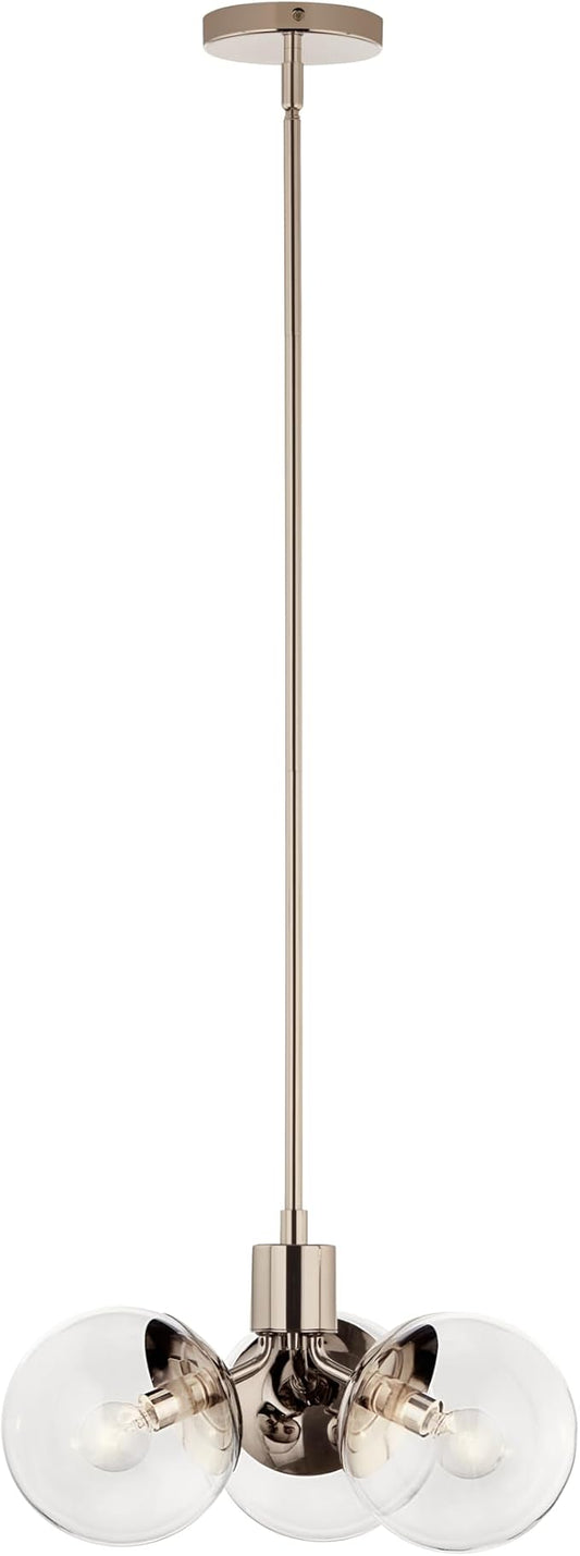 KICHLER Silvarious 3-Light Convertible Pendant, Soft Modern Light with Clear Glass in Polished Nickel, for Hallway, Dining Nook, Bedroom or Kitchen (9.5" x 16.5"),52700PNCLR