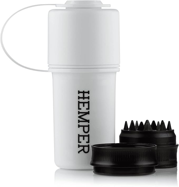 Hemper Keeper 3โinโ1 Herb Grinder with Dual Storage Container - SmellโProof, Airtight & WaterโResistant - BuiltโIn Removable Grinder, Dual Compartments for Flower & Ground - (White)