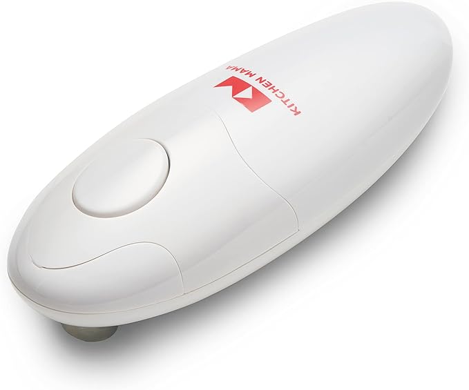 Kitchen Mama Auto Electric Can Opener: Open Your Cans with A Simple Press of Button - Automatic, Hands Free, Smooth Edge, Food-Safe, Battery Operated, YES YOU CAN (White)