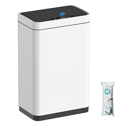 Mbillion Automatic Trash Can Touchless 15 Gallon Motion Sensor Trash Can Stainless Steel Smart Trash Cans with Lid Rectangular Touchless Garbage Can for Kitchen Bedroom Home Office White