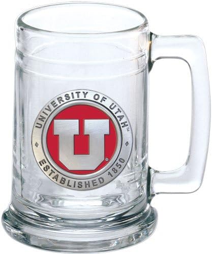 Heritage Pewter Utah Beer Stein Glass | 15 Ounce German-Style Beer Glass | Intricately Crafted Metal Pewter Alma Mater Inlay