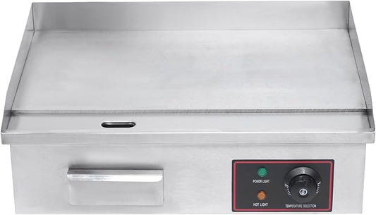 Electric Countertop Griddle Commercial BBQ Grill, Stainless Steel BBQ Flat Top Grill Hot Plate Countertop Electric Stove with Adjustable Thermostatic Control for Steak Kitchen (1.6KW)