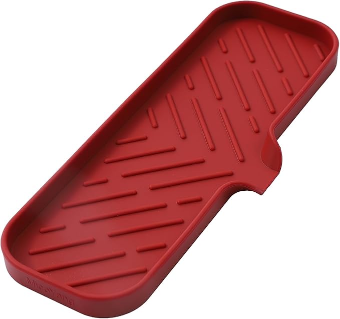 Silicone Bathroom Soap Dishes with Drain Spout-Bathroom and Kitchen Sink Organizer,Sponge Holder,Dish Soap Tray,Perfect for Dispenser,Scrubber,Bottle,Cup on Sink or Counter-Red 12"×4"