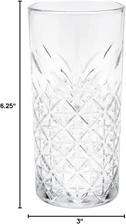 Restaurantware Timeless 15 Ounce Tall Beverage Glasses Set of 12 Etched Drinking Glasses - Dishwasher-Safe Chip-Resistant Clear Glass Water Glasses Lead-Free For All Types Of Drinks