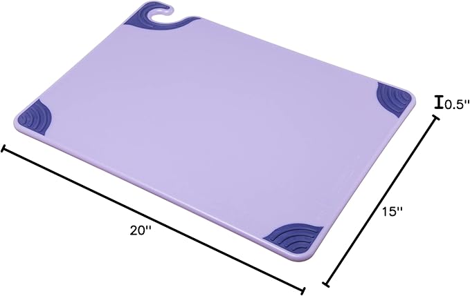 San Jamar Saf-T-Grip Cutting Board for Restaurants, Saf-T-Zone Cutting Board, 15" X 20", Purple